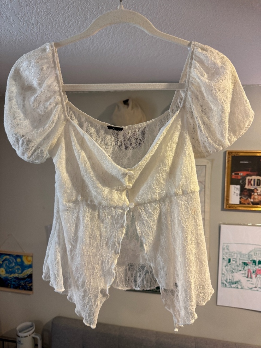 Lace Mesh White Babydoll Top